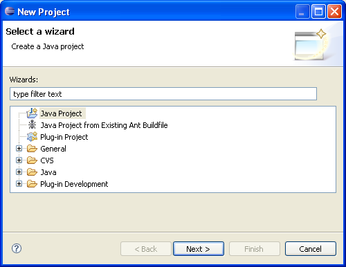 Shows a dialog for creating a new project by selecting a wizard