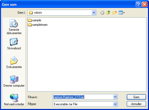 Showing a Save As file dialog for choosing where to save Rapture 2.13
