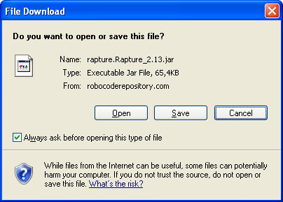 Showing a file dialog for downloading Rapture 2.13