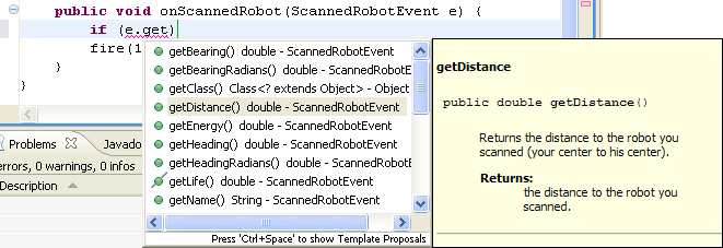 Shows the popup that will occur when the user press CTRL-SPACE on an uncompleted method name, which suggests the method names available based on the letters already typed